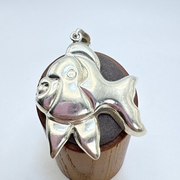 VTG Solid Sterling Silver 925 Whimsical Puffed Fish Pendant Size 2.5" Length - Picture 2 of 10